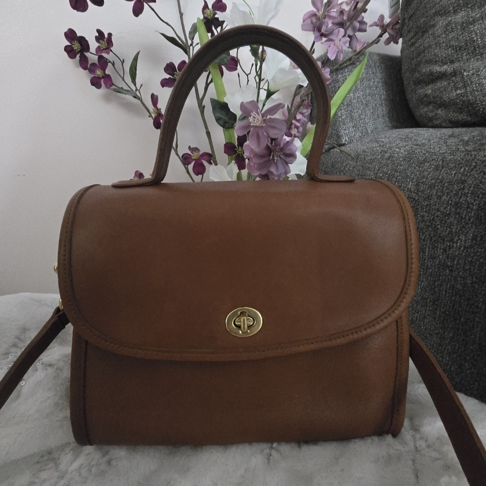Coach Vintage British Tan Manor Top Handle Shoulder Crossbody Bag 9927